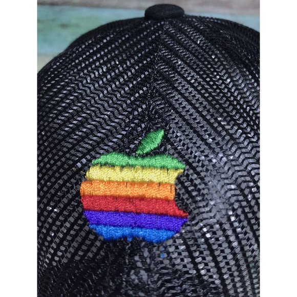Apple Computers The Mac Logo Embroidered Rare snapback trucker hat mens Black - Picture 6 of 10